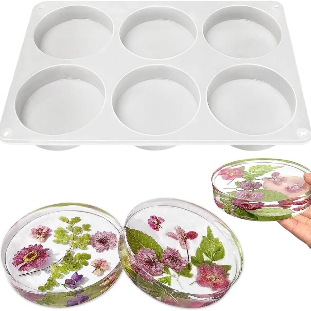 6-Cavity Deep Round Coaster Molds, 4 Inches Coaster Silicone Molds for Epoxy Res